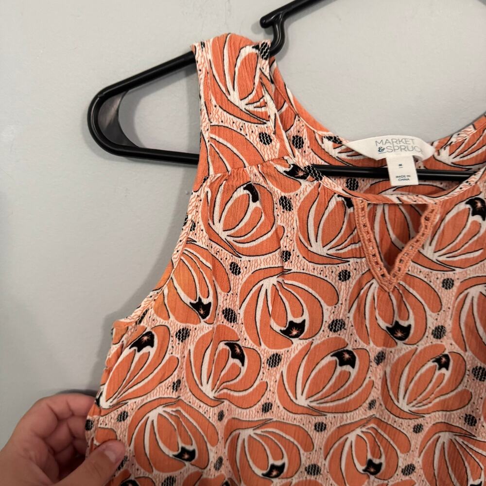 Market & Spruce Peachy Orange Printed Sleeveless Tank Top Women's Size Medium - Picture 3 of 7